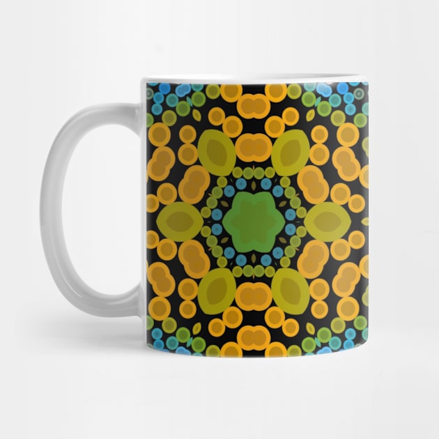 Dot Mandala Flower Yellow Blue and Green by WormholeOrbital